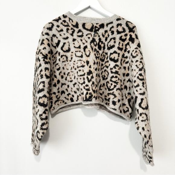 Zara cropped leopard print sweater size large wool crew neck mobwife - Picture 2 of 9
